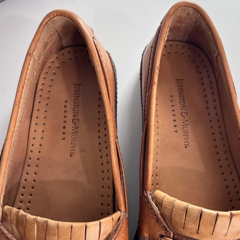 Johnston & Murphy Brown Tan Leather Loafers Slip On Size 8
